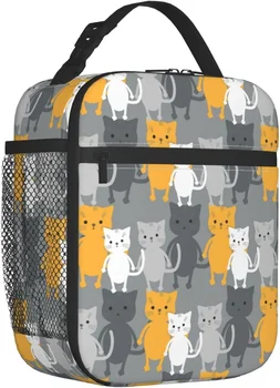 Изолирани чанти за обяд от сладък котка, чанта-хладилник, чанти-организаторите, за многократна употреба ланчбокс за училище, на работа, на пикник, къмпинг, за пътуване