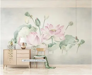Изработена по поръчка стенопис 3d фотообои Свежа розова ръчно рисувани акварел lotus home decor тапети за хола стените 3 d, на роли