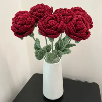 Имитация на цветя Вязаный Букет от рози, Сватбени декорации от изкуствени цветя, Подарък за Свети Валентин 