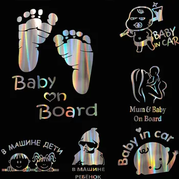Индивидуалните Лазерни Цветни Руски Деца Baby on Board 3d Автомобилната Стикер за лаптоп 