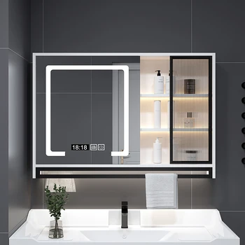 Интелигентен огледален шкаф за баня с отделен електрически стъклен като под лампа, шкаф за баня, огледало, стенен монтаж