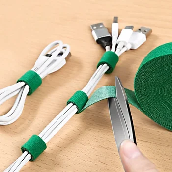 Кабелни превръзки с дължина 5 м / ролка, Множество разгъната USB-кабел, Найлонови въжета свободно, намаляване, Самозалепващи кабелни превръзки за мишка и слушалки с ширина 12 мм