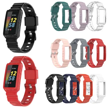Каишка за часовник от TPU със защитен панел за екрана, едно парче спортен каишка, аксесоари за часа, за Fitbit Charge6/5/4/3