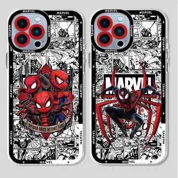 Калъф за мобилен Телефон с Логото на Marvel Spider Man за Apple iPhone 11 Pro 14 Pro Max 12 XS Max SE 7 8 XR 13 Mini Pro 15 Прозрачен Мек Калъф