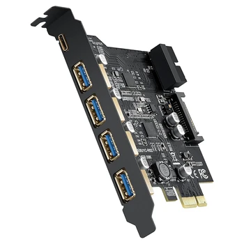 Карти PCI-E-USB 3.0 тип A (4) и тип C (1) с 5 порта USB 3.0, капацитет карта PCI Express USB 3.1 Gen1 до 5 Gbit/s