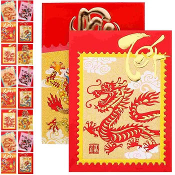 Китайска Нова година Happy червени пликове Хунбао Годината на Дракона Парични пликове късмет Китайската Нова година червени пликове