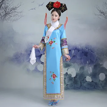 Китайски Кралски Костюм на Династия Цин Нов Костюм Принцеса Със Седалище Убором 8 цветно Китайското Древно Рокля В търговията на Дребно Маньчжурское придворное рокля