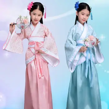 Китайските традиционни детски рокли Hanfu с принтом за момичета, танцов костюм за изяви в етнически стил, Vestido Oriental
