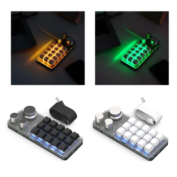 Клавиатура RGB с 3 дръжки, програмируеми макроклавиатура, игри на мини-таблет Macropad с 15 клавиши