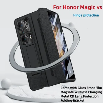Кожен калъф личи за Честта Magic VS Калъф за телефон с пълна защита от пантите Идва със стъклен предната фолио и сгъваем за монтиране на стена