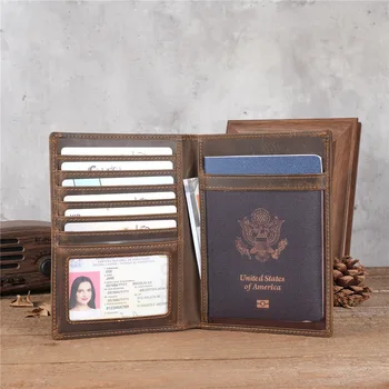 Кожена пътна чантата си, притежател на паспорт, калъф за карти от естествена кожа за мъже, джобен формат за паспорт, сгъваем портфейл, за паспорти, на 5.5 
