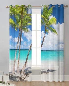 Кокосови палми на брега на морето, Завеса, Тюлевые пердета за хола, Работа с кухненските прозорци, завеси Вуалевые
