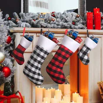 Коледни Чорапи Тъкан Плат С Клетчатым Принтом Отглеждане На Коледна Украса За Дома 2023 Коледна Украса За Елхата Подарък Навидад Натал 2024