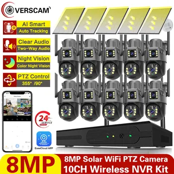 Комплект IP камери 4K 8MP със слънчева Батерия, Заредена Wifi PTZ, Комплект 8MP 10CH Wireless NVR Kit, Система за Автоматично проследяване, ВИДЕОНАБЛЮДЕНИЕ за Сигурност на Cam System