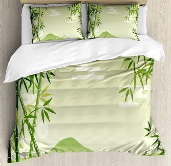 Комплект Постелки Green Leaf За Спални Bed Home Абстрактни Бамбукови Дървета в Японски Гората Бот Пухени Чаршаф И Калъфка за възглавница