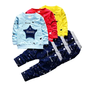 Комплекта дрехи с аппликацией под формата на петолъчна звезда за момчета и момичета, пролетно-есенен пуловер, яке + панталон, модерен качествени детски дрехи на 1-4 години