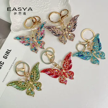 Корейската мода, Нов Мил Романтичен ключодържател с пеперуда от кристална сплав, Окачване от женската чанта, Ключодържател, за Подарък на Едро