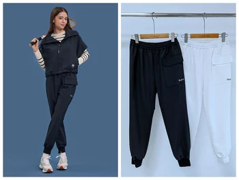Корейски дамски панталони за голф, есенни Тъмно каре панталон с еластична лента на щиколотке и еластична талия, удобни Спортни Тънки панталони за голф