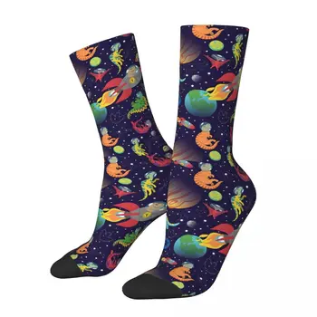 Космически мъжки чорапи в стил ретро Harajuku с динозаври, новост в уличном стил, ежедневни чорапи за екипажа