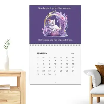 Котешки календар на 2024 година с цветен модел, Стенен календар със сладък котка в 2024 година, Месечни стенни календари с красиви котенца на домашната кухня, Смешни Котешки подаръци