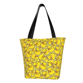Красиви чанти-тоут за пазаруване с жълти патици с принтом, холщовая чанта-купувач, Мультяшная чанта на рамото,