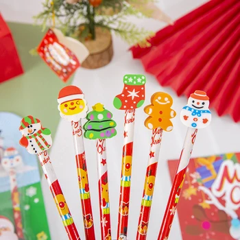 Креативен Cartoony Дядо Коледа, Снежен човек, Коледни Чорапи, пишещи средства, Мультяшные Подарък моливи за ученици