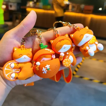 Креативен cartoony Ключодържател с Голяма Оранжева котка, Сладки Плодове, Кукла-котка от PVC, Ключодържател, Персонални Чанта за двойки, Окачване, Авто Ключодържател, Подаръци