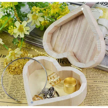 Кутия за съхранение на Дървени Ковчег в формата на Сърце Сватбен Подарък Козметика Козметични Обеци, Пръстен Настолен Комплект За грим Дървена Органайзер