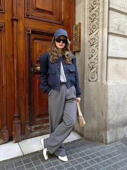 Късо памучно палто с френския аромат и дълъг ръкав 2023, Есенно-зимна нова горна дреха за крайградски пътувания за жени
