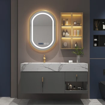 Лека луксозна каменна плоча с вграден умивалник комбинация от шкафове за баня, които просто интелигентен мивка за баня, шкаф за мивка