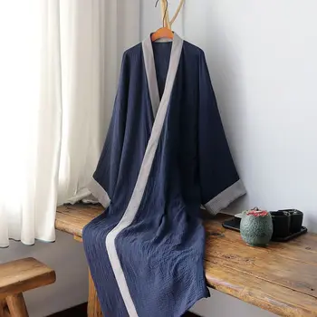Летен мъжки тънък халат Hanfu, халат Дзен, пижами от чист памук в китайски стил, ретро Дълъг стил, Ropa Tradicional Китай Hombre