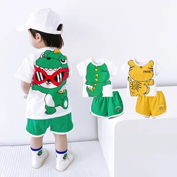 Летните комплекти за момчета и момичета, бебешки дрехи, Корейски Детски костюм с изображение на дракон и тигър, модни комплекти за деца