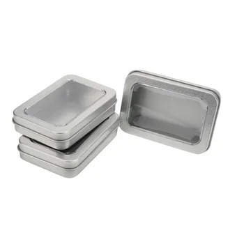 Лидице кутия за съхранение с прозрачен капак, с правоъгълна метална кутия за съхранение, контейнер-органайзер за чипа, твърд калъф за пари, чист кутия