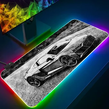 Луксозен автомобил AUDI RGB Pc Gamer Клавиатура, Подложка за мишка, Подложка за мишка, Led светлинен подложки за мишка Гумена подложка за компютърни игри