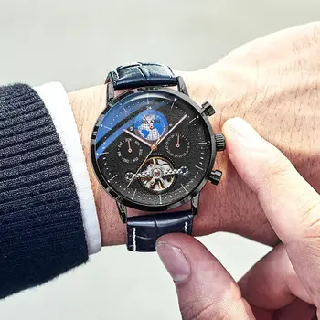 Луксозни часовници марка AILANG с турбийоном, мъжки модни Механични часовници с фазата на Луната, мъжки ръчен часовник с кожена каишка, водоустойчив часовници