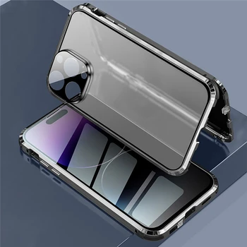 Магнитен калъф За телефон със Защита от Надзъртане Метален Цельнокроеный Двустранен Защитен Калъф от HD-Стъкло за iPhone 14/14 Plus/14 Pro/14 Pro Max