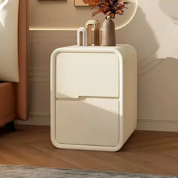 Малка странична масичка от масивно дърво, лесен и модерен Мини-малко италиански шкафче от светла луксозна кожа, мебели за спалня, нощно шкафче