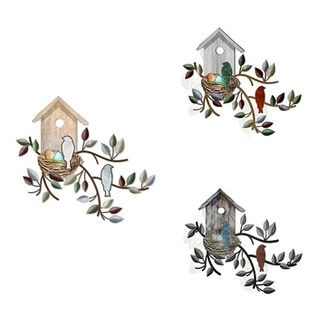 Метално подвесное дърво с скворечником Стенен арт Външния декор на стените Украса за птици, за къща Декор на стени от метални листа