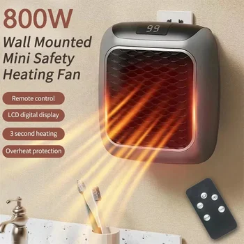Мини нагревател с мощност 800 W за дома Малки вентилатори за баня Стенен монтаж керамични електрически нагревател PTC с дистанционно управление, Потребителска