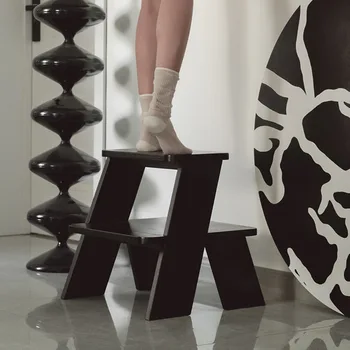 Многофункционална стълба Дизайнерски Стол за преобличане обувки от масивно дърво в домакинството, Хол, Рафтове за съхранение на Балкона, Кухня, 2-степенна стълба