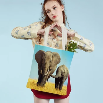 Модерен Африкански слон, холщовая студентски женствена чанта за пазаруване, множество ежедневна чанта с двоен принтом за една дама