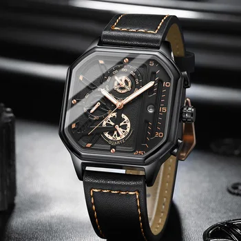 Модерен мъжки кварцов часовник с голям квадратен циферблат, творчески календар, ръчни часовници, Класически мъжки бизнес Персонализирани ръчен часовник