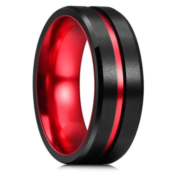 Модерен пръстен от титан и неръждаема стомана 8 мм за мъже, жени, черни, тъпи, червени/зелени, мъжки пръстени Обещание, бижута за сватбени партита