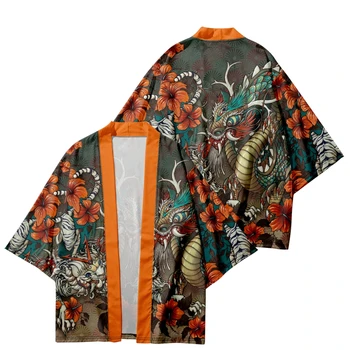 Модни Кимоно с принтом японски аниме за cosplay Летен Плажен Женски жилетка с Риза Юката Традиционна мъжки азиатски облекло Хаори