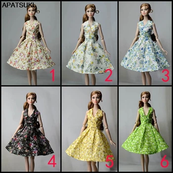 Модно Деревенское рокля с цветен модел за Барби кукли, дрехи за парти, вечерни рокли за кукли Барби, Екипи, Аксесоари