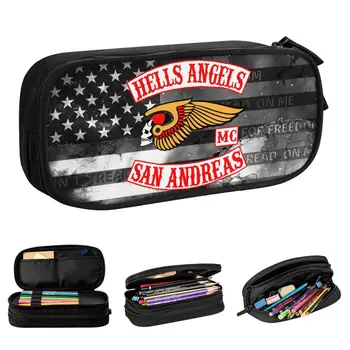 Молив случай на мотоклуба Hells Angels, сладък държач за химикалки, чанта за момичета и момчета, по-Голям капацитет, ученически пособия, Подаръци, калъф за моливи