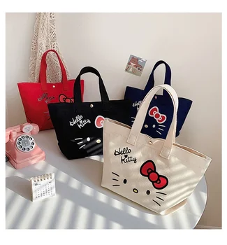 Мультяшная косметичка Hello Kitty, Пресни холщовая преносим чанта за майките, за Обяд-бокс, Детска калъф за съхранение на закуски, чантата за момичета Kawaii