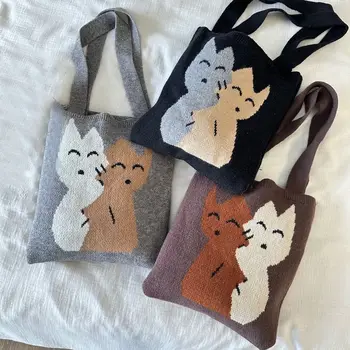 Мультяшная чанта ръчна изработка, множество чанта за плетене с голям възел, чанта за котки, фестивал, есенен фестивал