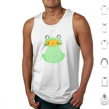 Мутра в костюм жаби, блузи от памук с принтом, Котка в костюм жаби, сладки кавайные зелени очи