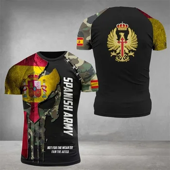 Мъжка тениска с пентагонът флага на Испания, камуфляжная тениска с 3D принтом воин за мъже и жени, ризи с къс ръкав оверсайз, мъжки дрехи